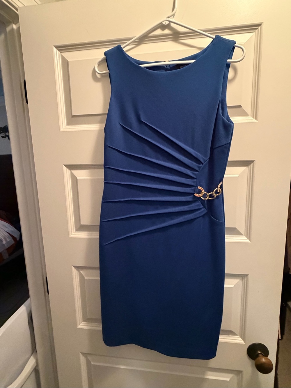 Ivanka Trump Royal Blue Sleeveless Sheath Dress with Chain Accent